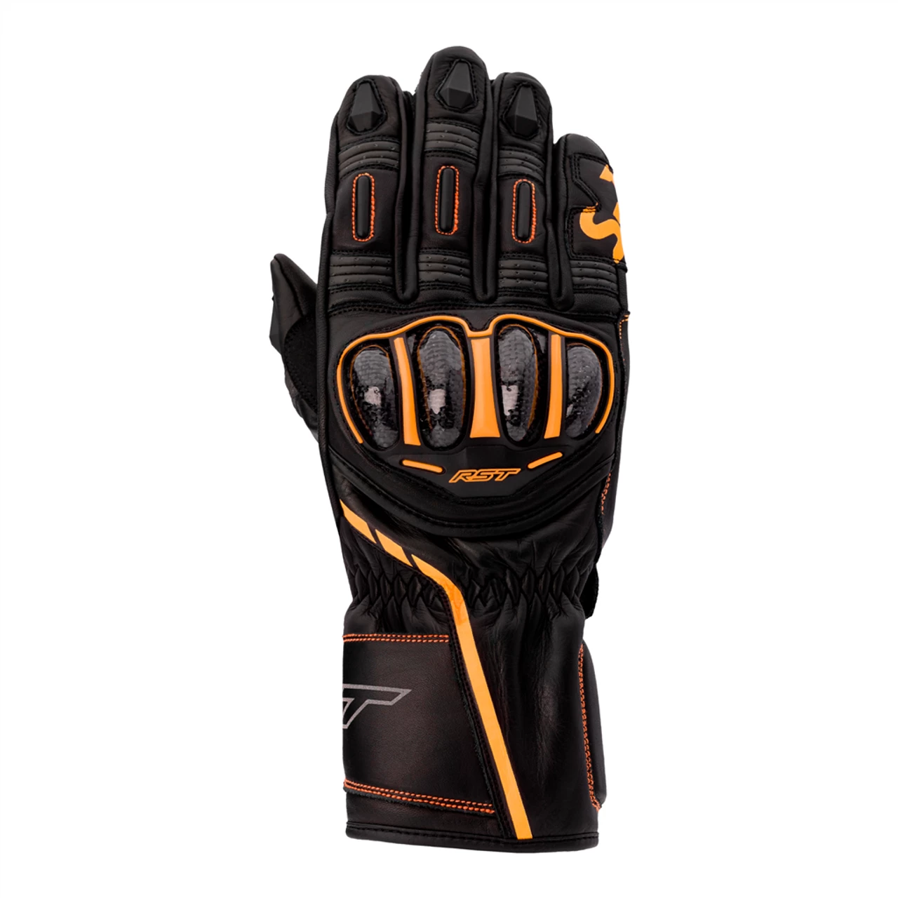 RST S1 CE Leather Mens Gloves - Black / Grey / Neon Orange 3 RST S1 CE Leather Mens Gloves - Black / Grey / Neon Orange