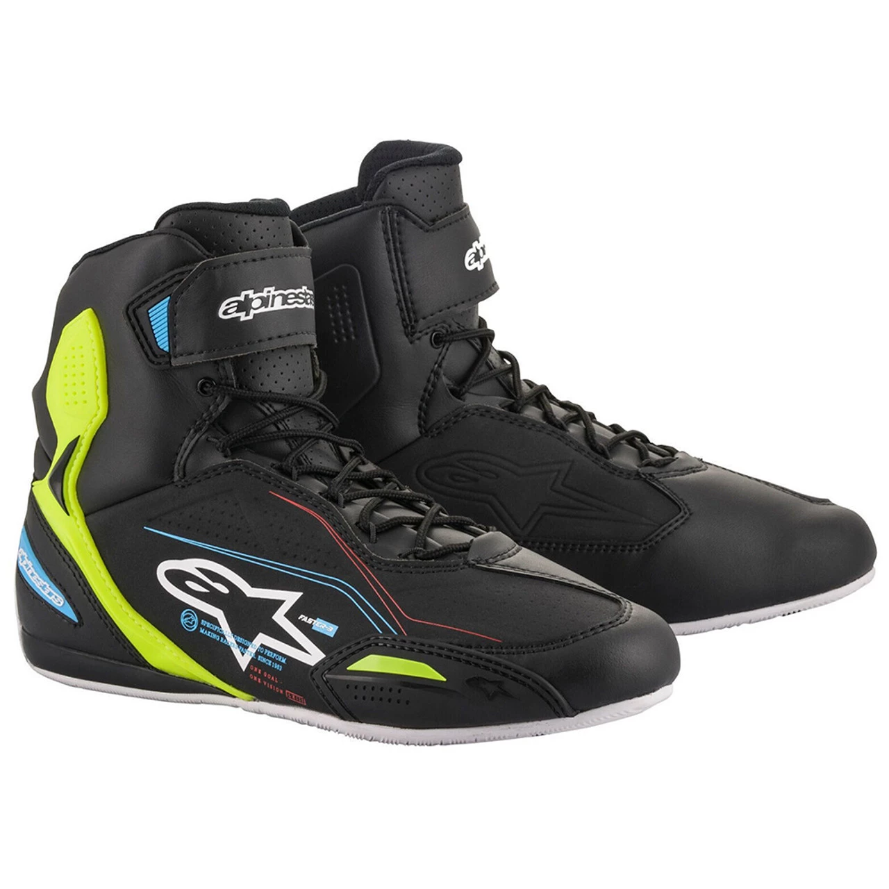 Alpinestars Faster 3 Short Motorcycle Boots - Black / Yellow / Blue 3 Alpinestars Faster 3 Short Motorcycle Boots - Black / Yellow / Blue