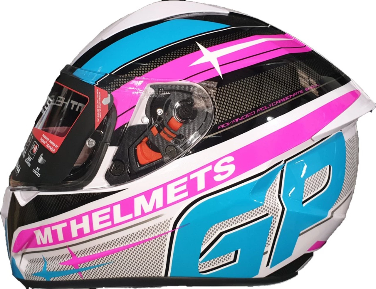 MT Stinger GP Full Face Helmet - White / Pink / Blue 3 MT Stinger GP Full Face Helmet - White / Pink / Blue